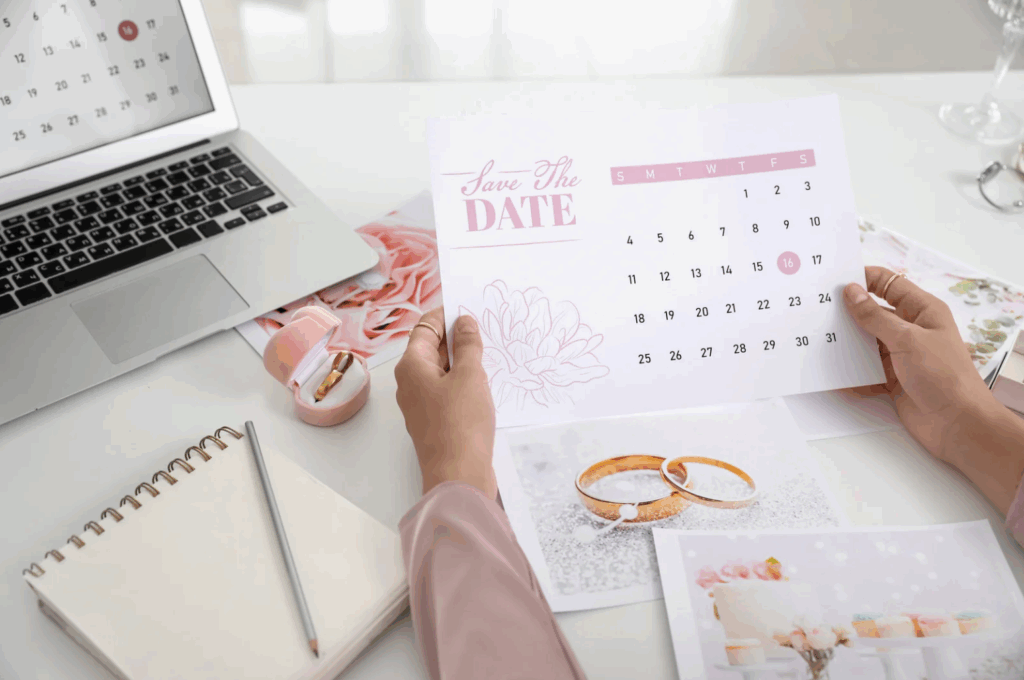 Because pinterest marketing for wedding planners works, this one is busy at her desk looking at her calendar