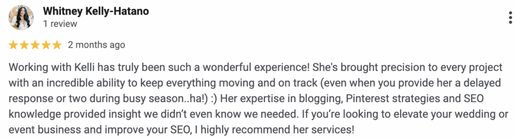 Client review about marketing for wedding pros